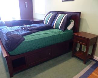 Bed with storage drawer, night table