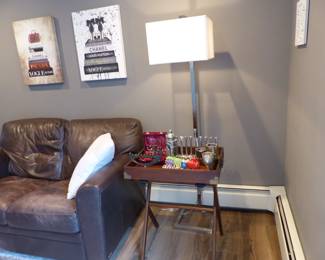 Chrome floor lamp, tray table