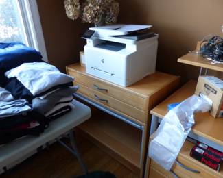 Corner desk with file & cabinet, printer