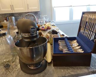 KitchenAid stand mixer, silverplate flatware