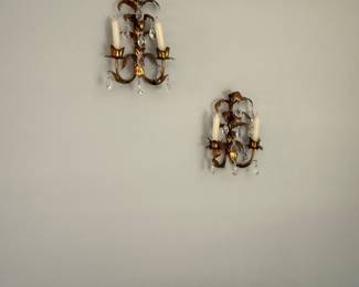 Pair of gold and crystal sconces