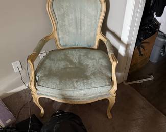 Antique white French hair with blue upholstery