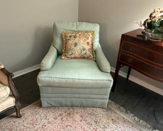 Blue silk down stuffed chair.