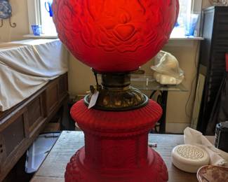 Red Satin Glass Lamp 24"