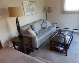 Neutral sofa, coffee & side tables