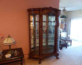 Antique oak curved glass curio cabinet