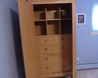 "Century Furniture Company" queen size bedroom set, lighted headboard/bed frame, pair of night tables, dresser/mirror & armoire, queen size mattress & boxspring