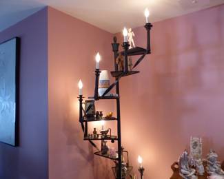 Vintage tall wrought iron display/plant staircase stand with lights