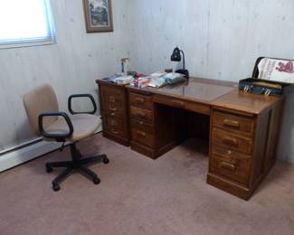 Office desk, file cabinet, desk chair