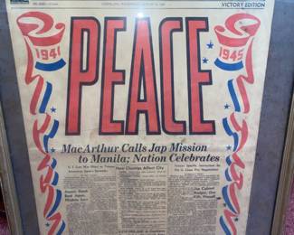 End of WWII Cleveland Press “ Peace” newspaper 1945
