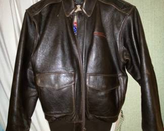 Brown leather bomber jacket