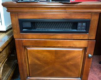 Wood case electric heater with lower storage