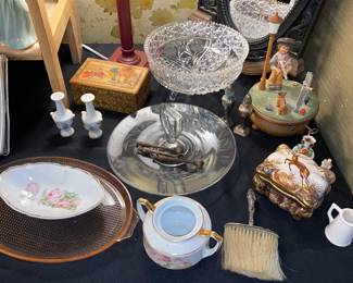 Vtg. Glass , wood, china home decor 