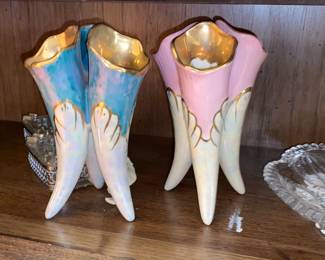 Vtg. Ceramic horn vases