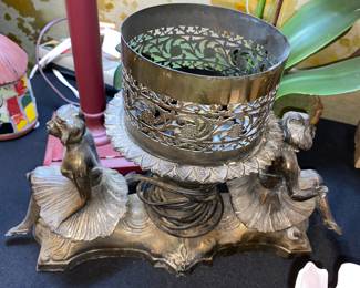 Art deco lamp base with double figural design  