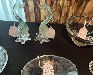 Italian glass murano ducks , Lalique bowl