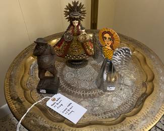 Brass and copper great table with collectible 