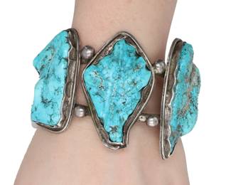 Leekya Deyuse? Zuni Turquoise Carved Leaf Sterling Cuff Bracelet