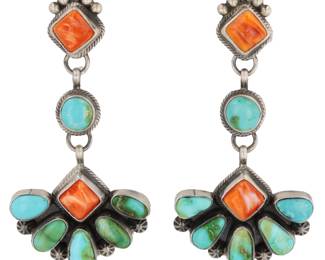 Dave Skeets Sterling Navajo Heavy Multistone Dangle Earrings