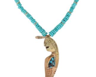 Rare Dee Morris Navajo 14k Gold Diamond Turquoise Heishi Necklace