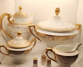 Pacific China Tea Coffee Pot With Sugar, Creamer, Soup Tureen And Salt And Pepper Shakers