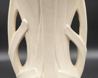 McCoy Vintage Strap Reed Ribbon Handle Vase White 12 