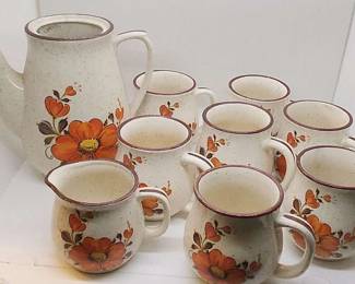 Valencia Speckled Tea Set With Bright Orange Flowers