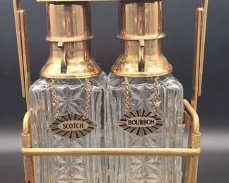 003 Antique Brass Decanter Set with Liquor Pump Dispenser