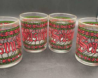 4 Vintage Houze Stained Glass Seasons Greetings Christmas Tumbler Glasses 