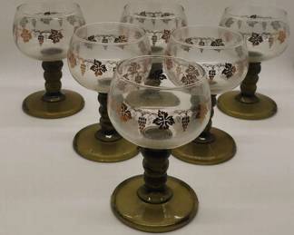 Set Of 6 Romer Stolzlle Gold Grape Wine Glasses