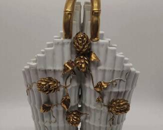 011 Royal Worcester Aesthetic 1800s Ivory And Gold Porcelain Double Vase 