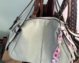 Light Blue Purse with Floral Scarf 