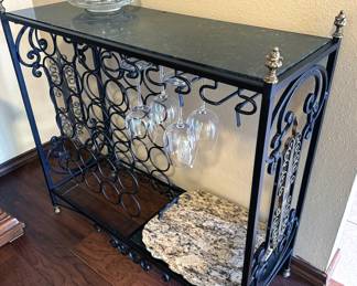 Marble-top wine caddy/shelves