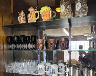 Assorted bar ware, German beer steins