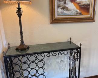 Marble-top wine caddy/shelves