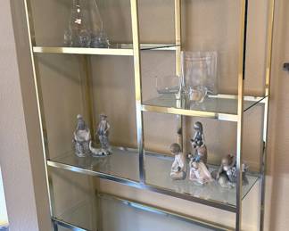 1980s gold + glass curio shelf