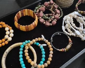 Women’s jewelry: necklaces, earrings, bangles, bracelets, rings, ammonite pendants