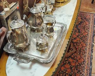 Oval Marble Cocktail Coffee Table w Brass Gallery
