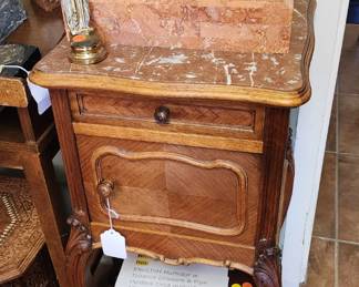 Rouge Marble Top, One Drawer, One Cabinet Side Table