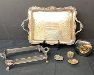 Silver Plated Serving Tray, Footed Casserole Tray Trinkets