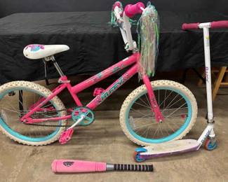 Kids Outdoor Fun Bundle Huffy SeaStar Junior Bike, Razor Scooter, Poof Baseball Bat