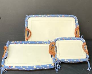 Longaberger Serving Baskets w Patriotic Fabric Liner and Hard Plastic Insert w Lid