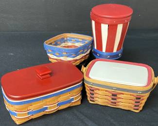 Longaberger Red, White, and Blue Accent Baskets w Plastic Protectors