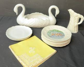 Gien Les Savers France Lois Bavaria Plates, Royal Worcester Pitcher And Loucarte Swan Planter