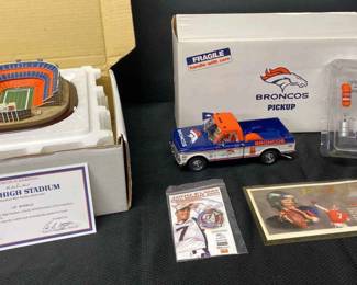 New Danbury Mint Broncos Mile High Stadium And 1972 Chevrolet Cheyenne NFL Tailgate Pickup