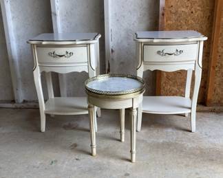 Vintage French Provincial Nightstands And Small Round Side Table