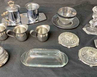 Vollrath Creamer Cups, Misc. Creamers And Sugar Bowl, Glass Candlesticks And Coasters And More