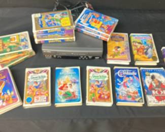 Collection Of Walt Disney VHS Movies And VCR