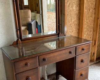 Tomlinson Of High Point Vintage Wood Vanity Mirror And Stool
