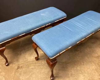 Two Cherry Wood Upholstered Benches